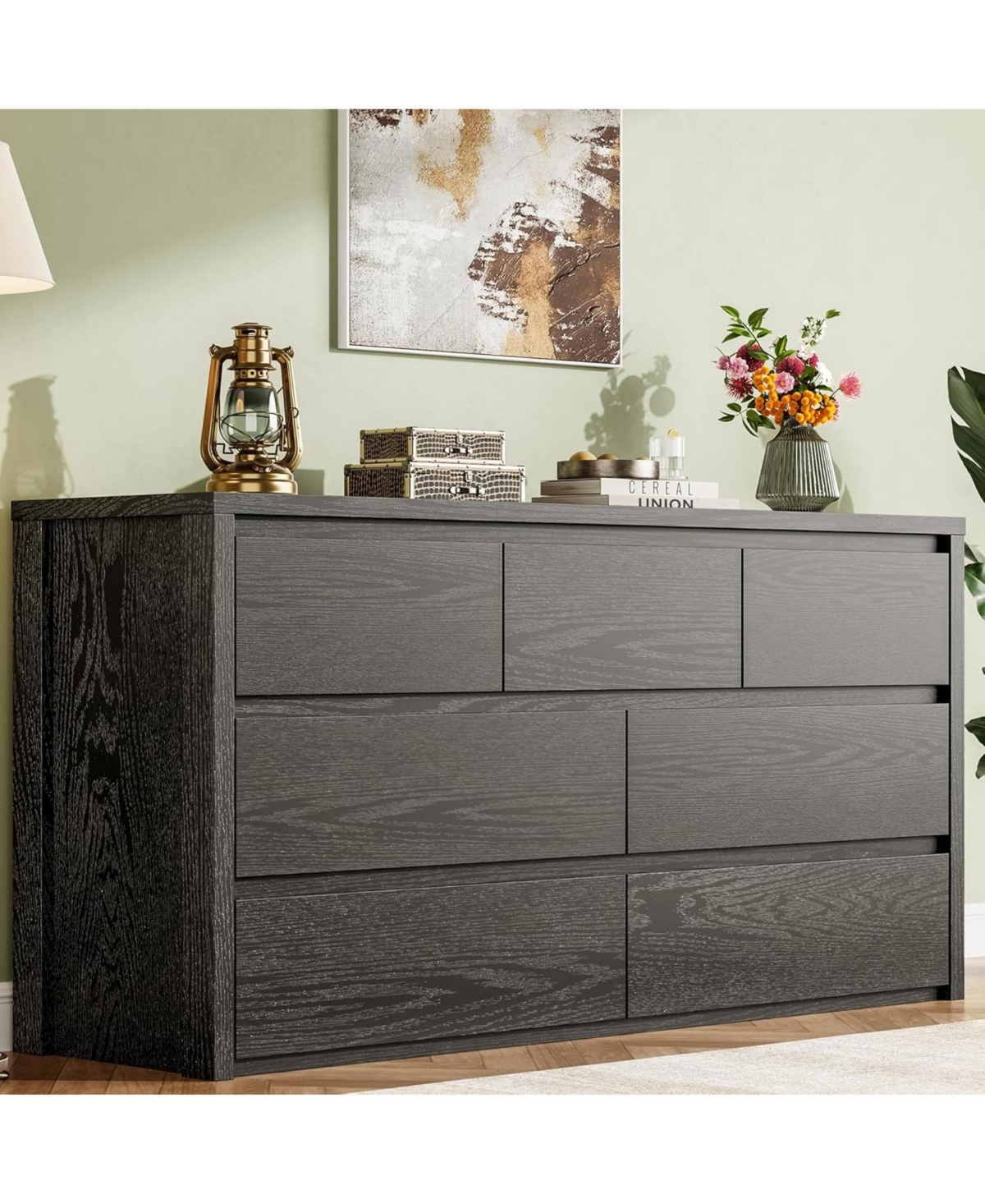 gaomon Rustic Farmhouse 7 Drawer Wood Dresser, Handle-Free Storage Cabinet with Anti-Tip, Vintage.