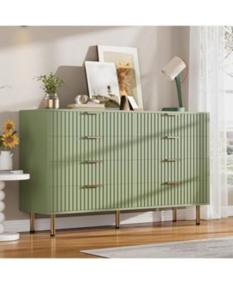 8 Drawer Fluted Wood Dresser with Legs, Wide Chest for Bedroom