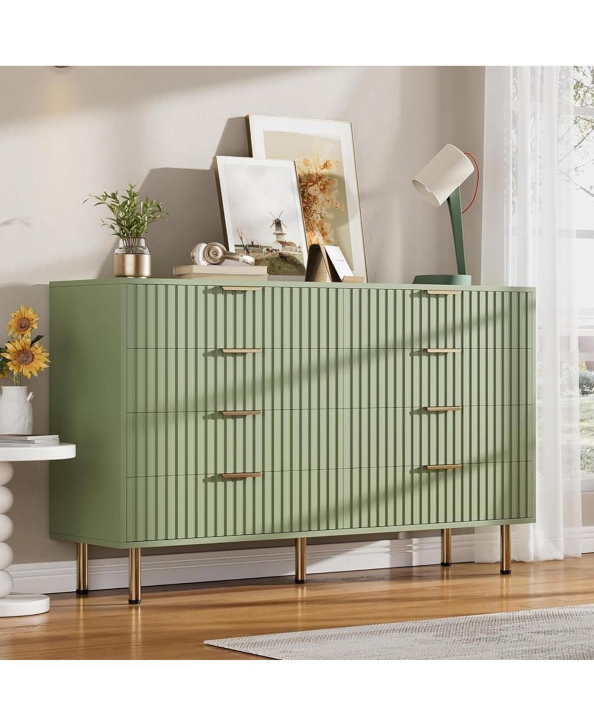 gaomon 8 Drawer Fluted Wood Dresser with Legs, Wide Chest for Bedroom