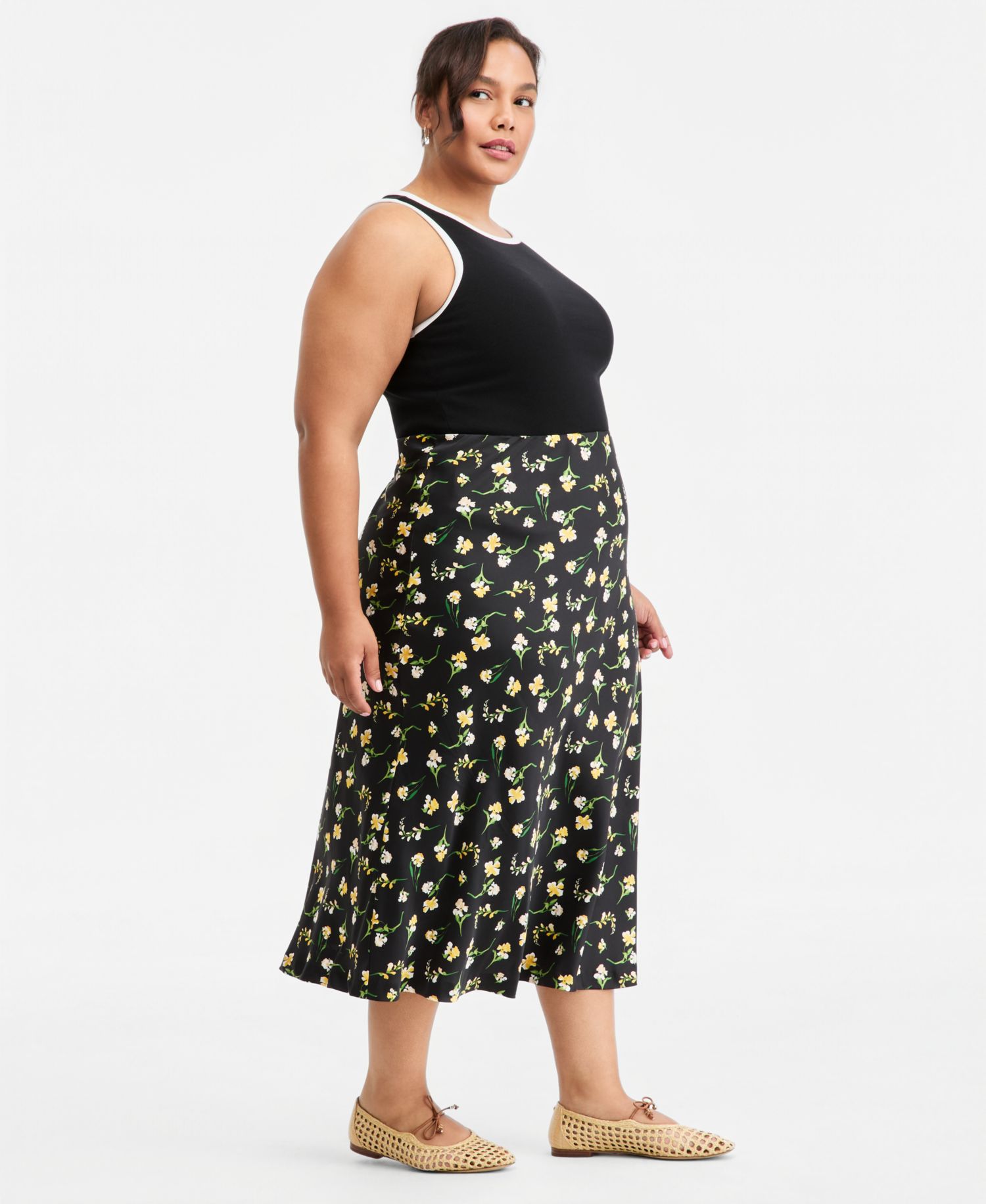 Trendy Plus Size Floral Midi Slip Skirt