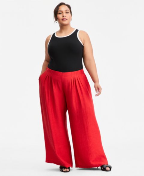 Женские брюки On 34th Trendy Plus Size Pull-On Pintucked Gauze, цвет: Красный