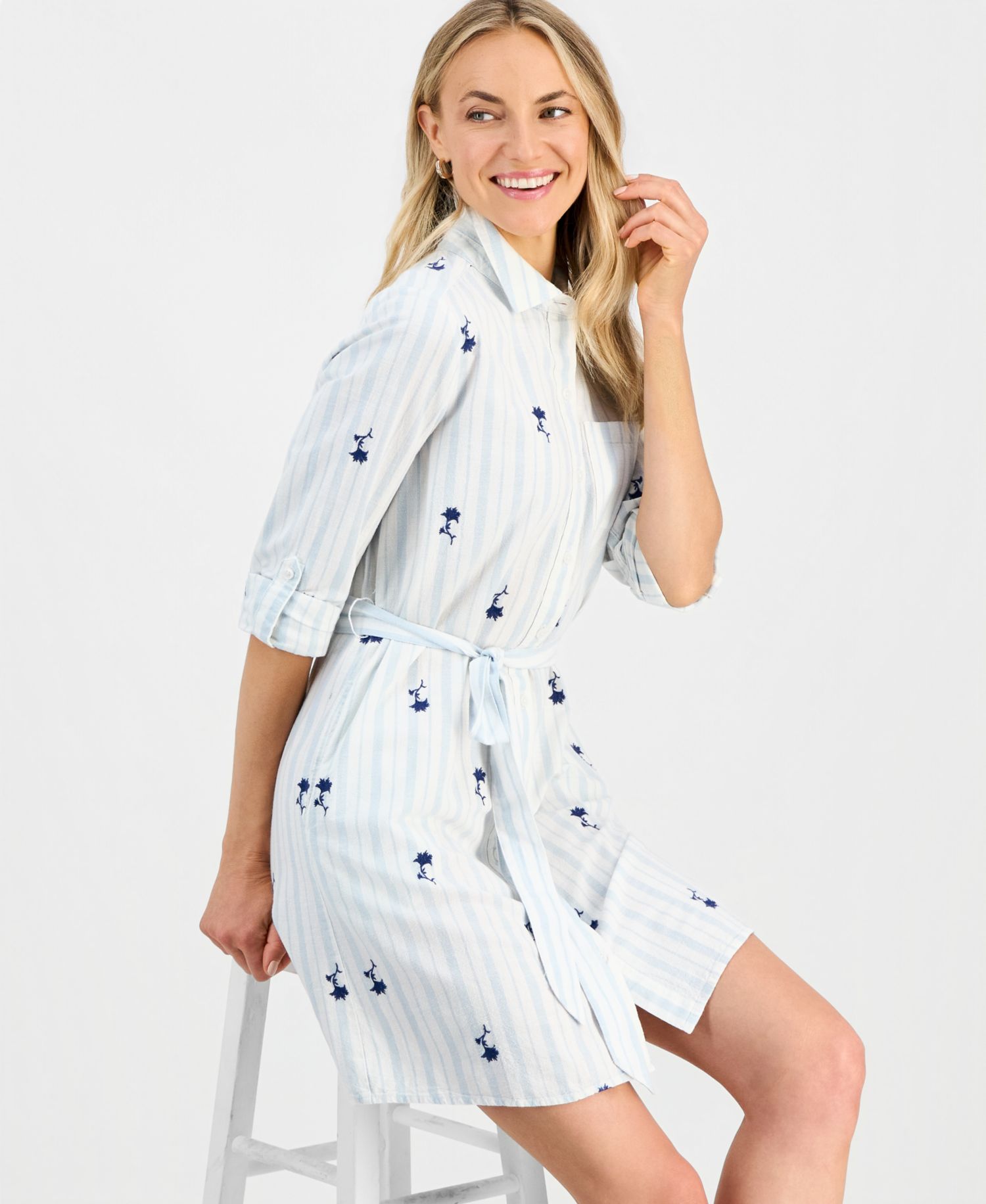 Women's Printed Roll-Sleeve Shirtdress