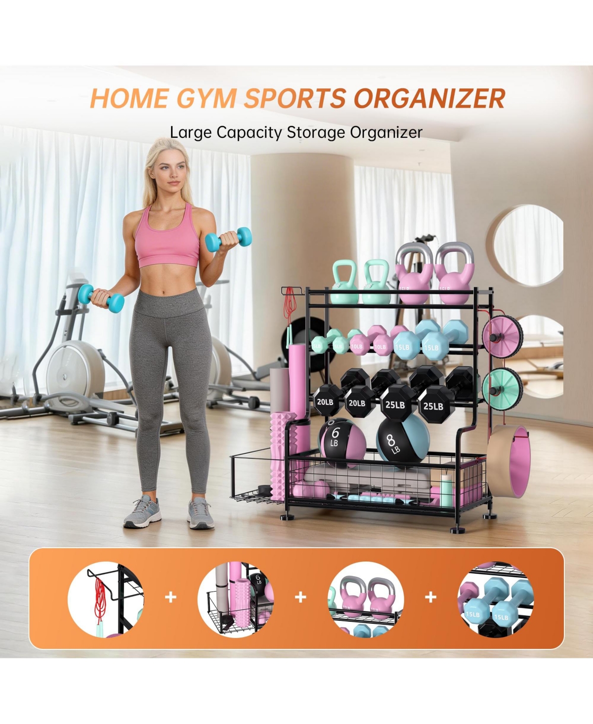 gaomon Dumbbell Rack Stand, Weight Rack with Hooks, Storage for Kettlebells and Yoga Mat, 350 lbs, for Home Gym