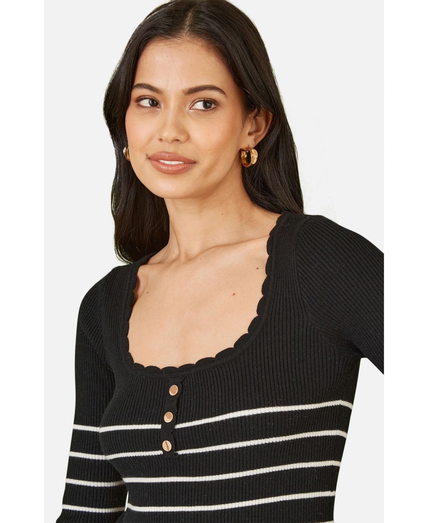 Women's Button Detail Long Sleeve Rib Knit Top