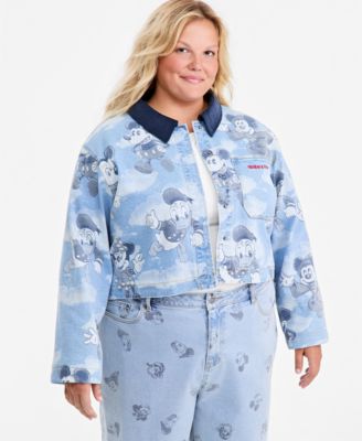 Plus Size Cropped Mickey & Friends Parade Balloon Printed Denim Jacket