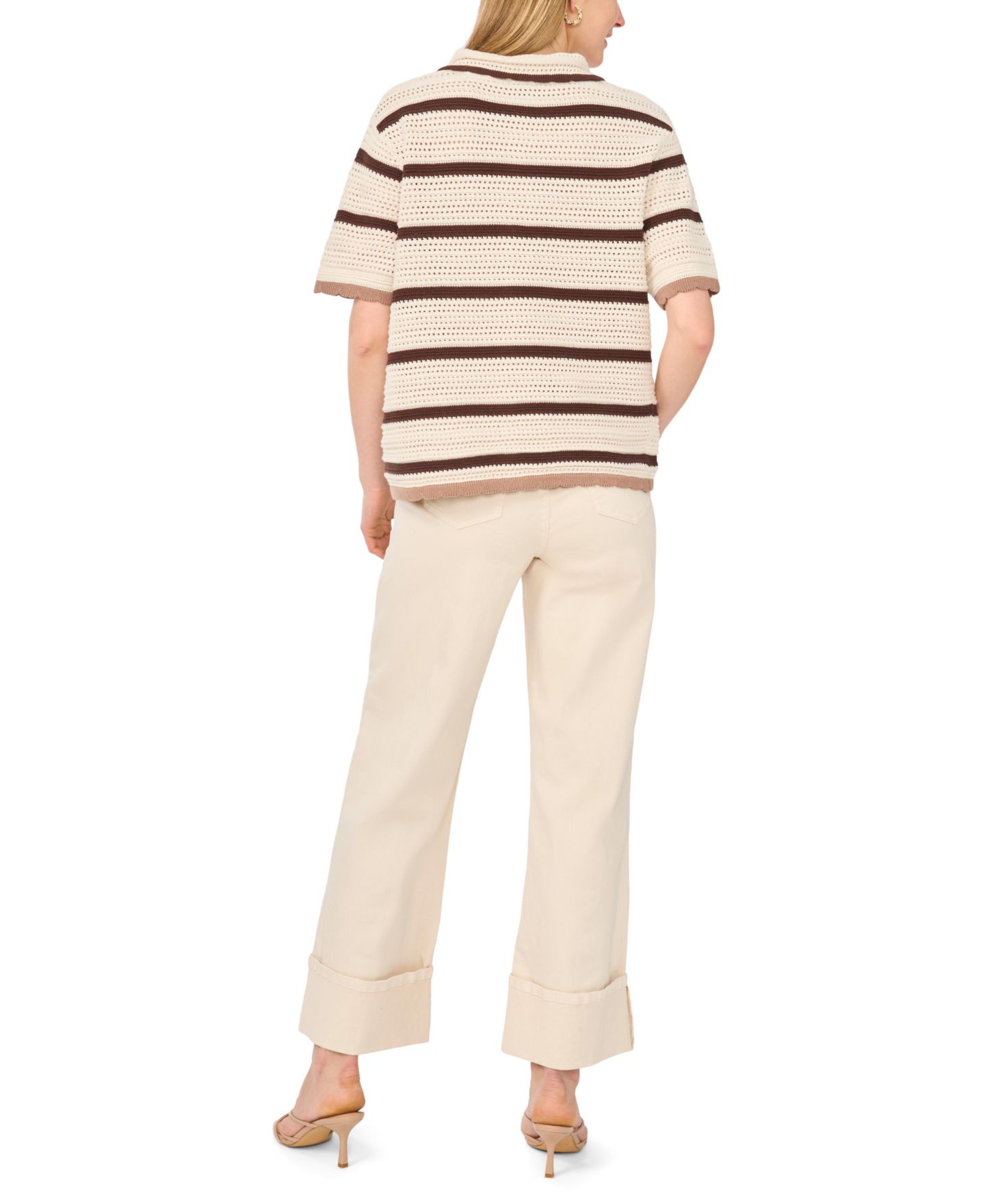 Женская рубашка 1.STATE Collared Striped Short-Sleeve Button-Down, цвет: Состаренный белый — фото 8