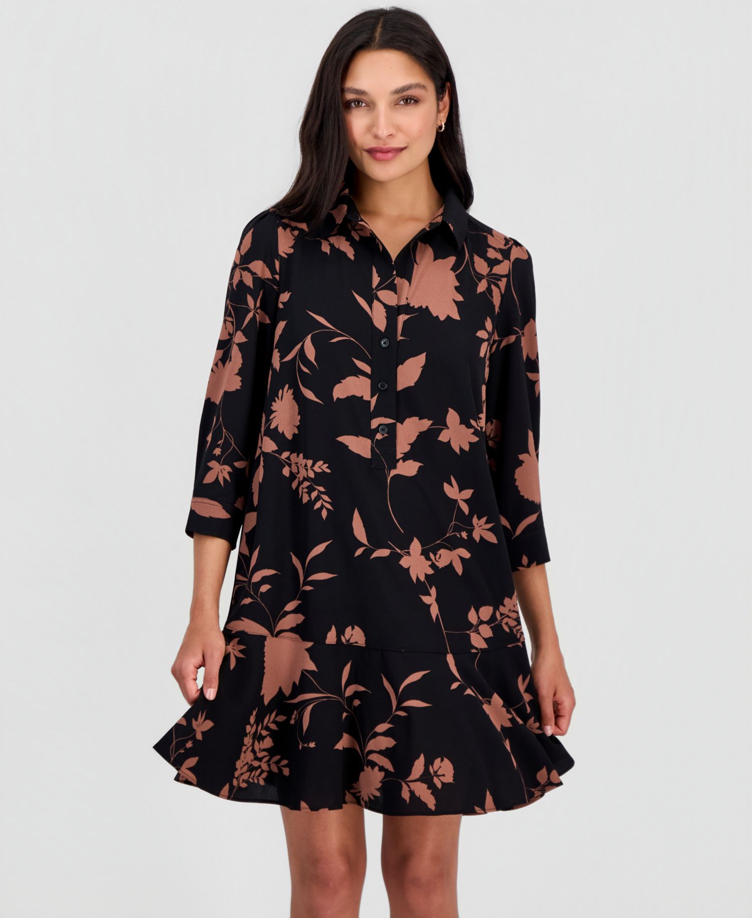 Women's Printed 3/4-Sleeve Shirtdress