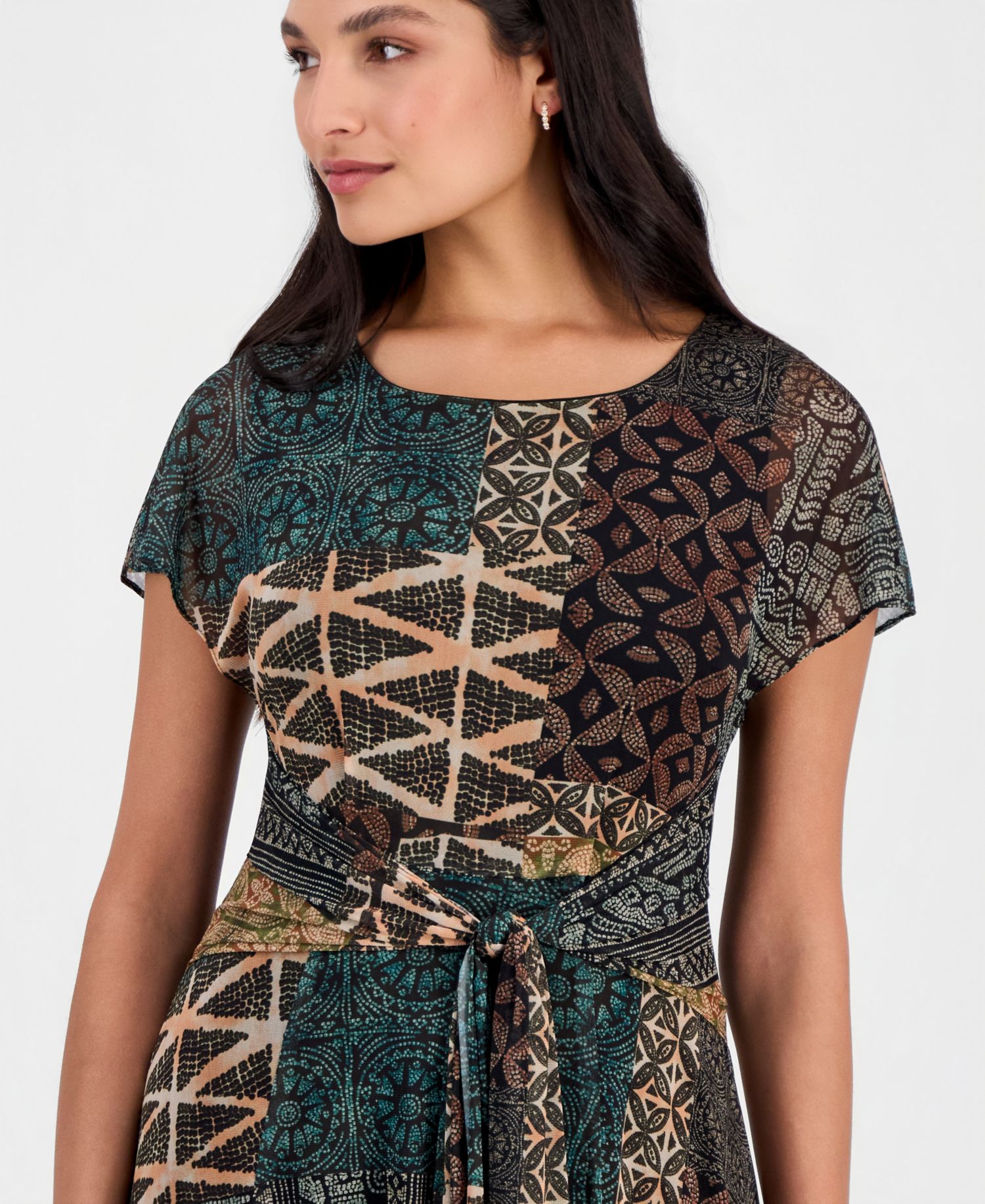 Women's Printed Tie-Front Midi Dress