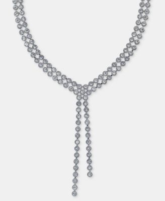 Pav&eacute; Double Row Lariat Necklace, 16" + 3" extender