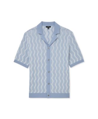 Men's Johnny Cuban Button Through Wave Stripe Shirt