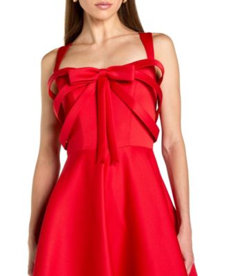 Mac Duggal Women's Satin Sleeveless A Line Ankle Dress With Bow - Macy's