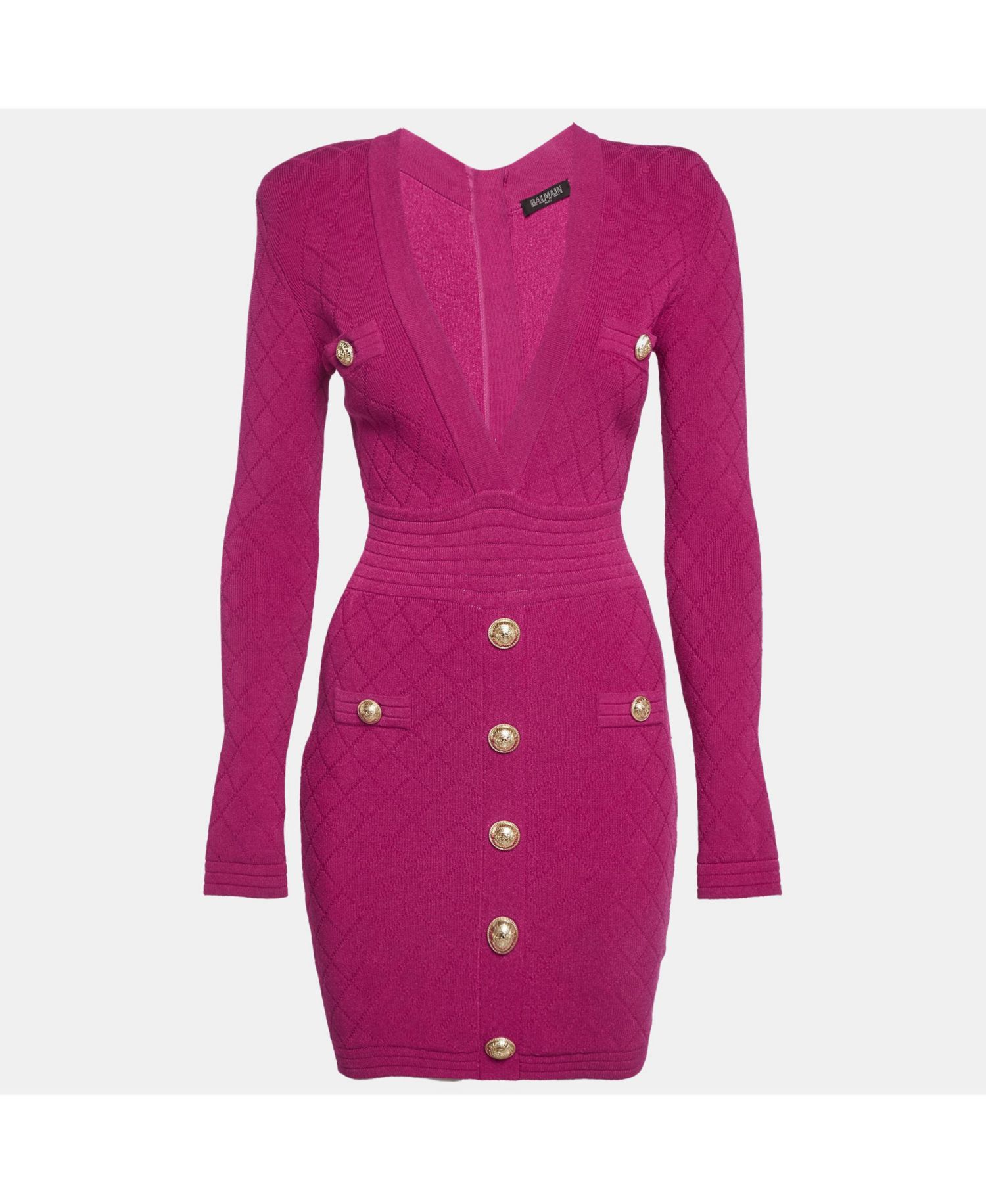 Women's Fuchsia Jacquard Knit Button Detail Mini Dress