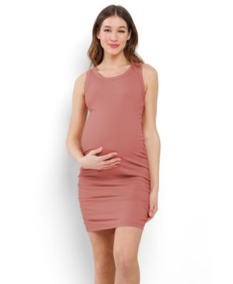Maternity Ribbed Bodycon Sleeveless Side Ruched Dress