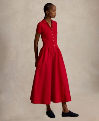 Women's Hybrid Mesh Polo Collar A-Line Dress