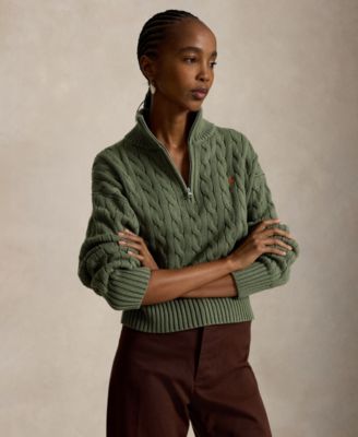 Women's Cable-Knit Cotton Quarter-Zip Sweater
