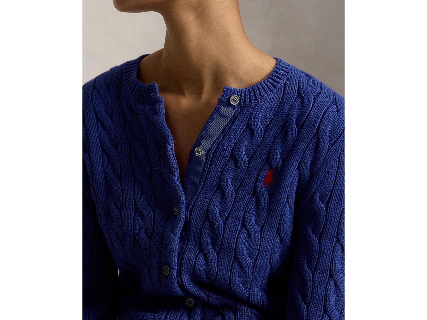 Женский кардиган Polo Ralph Lauren Cable-Knit Cotton Crewneck Cardigan, цвет: Синий — фото 2