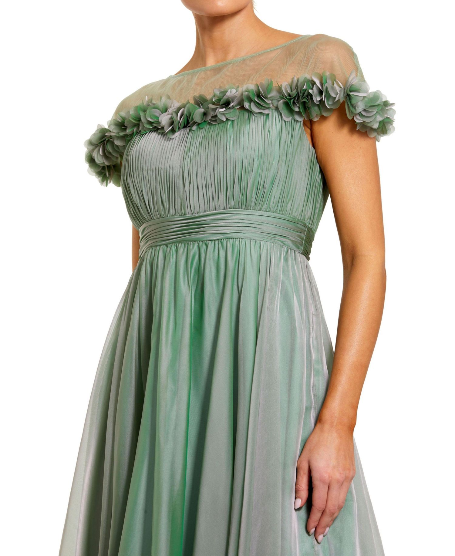 Women's Chiffon Illusion Neck Midi Dress With 3D Flowers