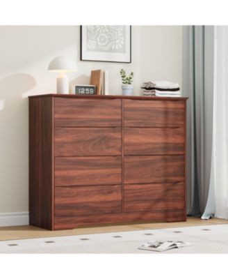 8 Drawer Tall Wood Dresser, Modern Storage Chest with Wide Top for Bedroom