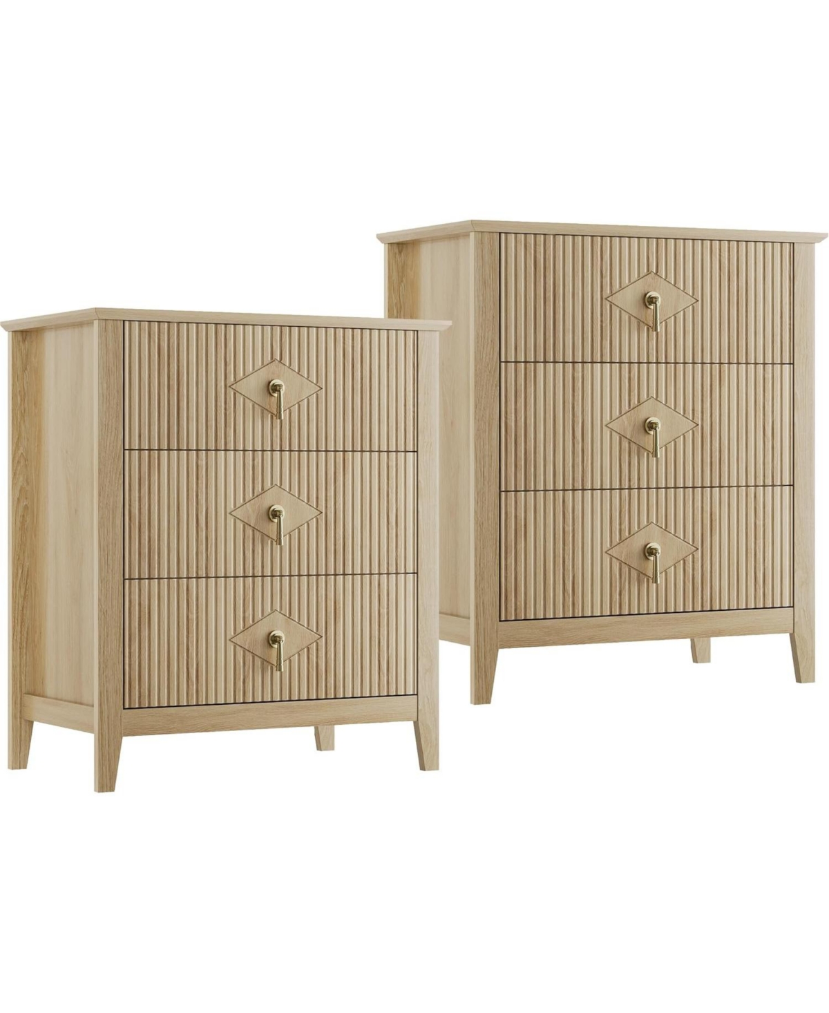 gaomon 27.5" Mid-Century Nightstand Set of 2, 3 Drawer Wood Bedside Table