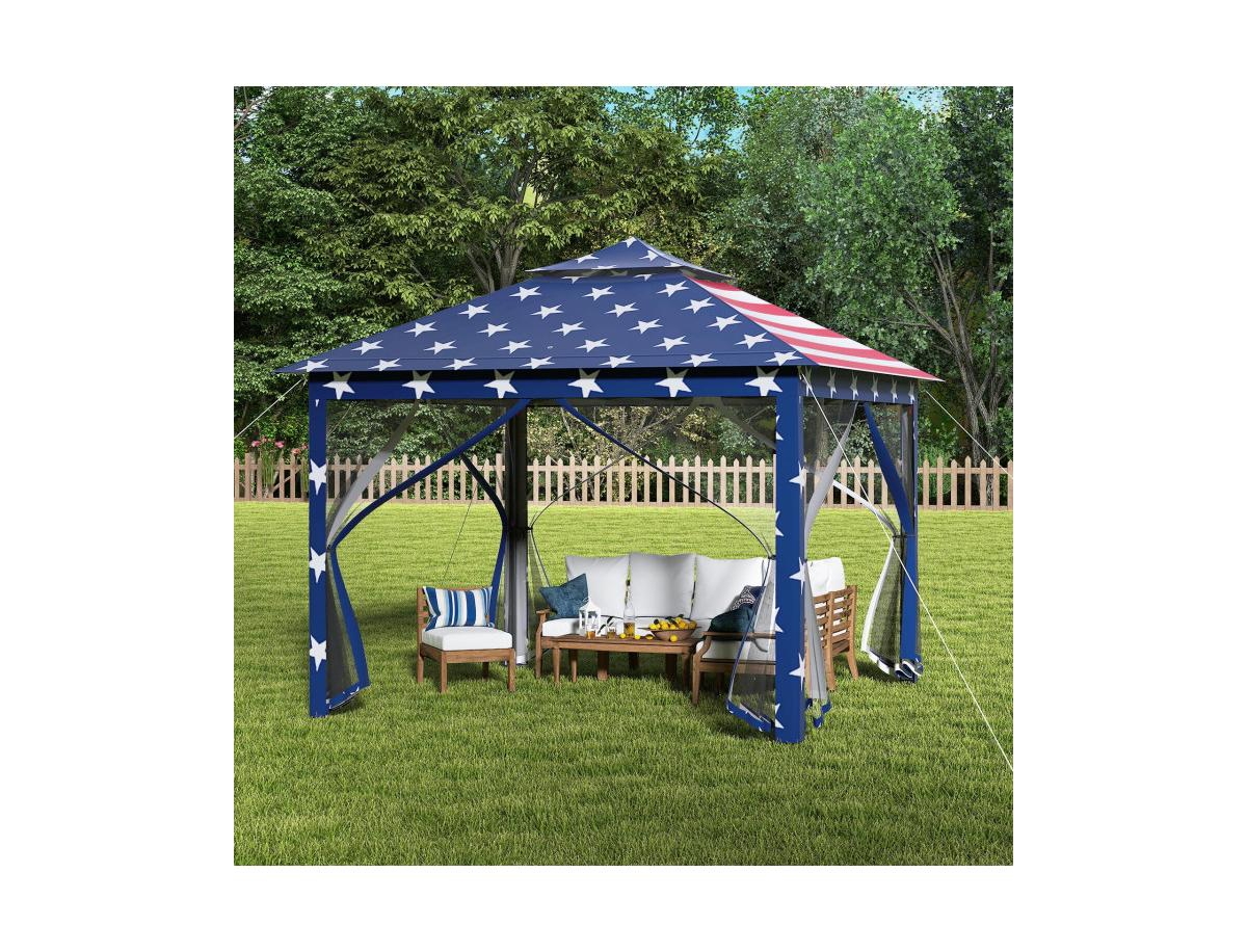 Boyel Living 11 x Feet 2-Tier Pop-Up Gazebo Tent Portable Canopy Shelter Carry Bag Mesh