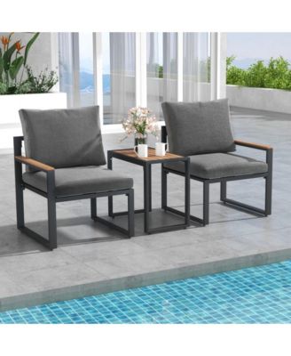 3 Pieces Aluminum Frame Weatherproof Outdoor Conversation Set with Soft Cushions