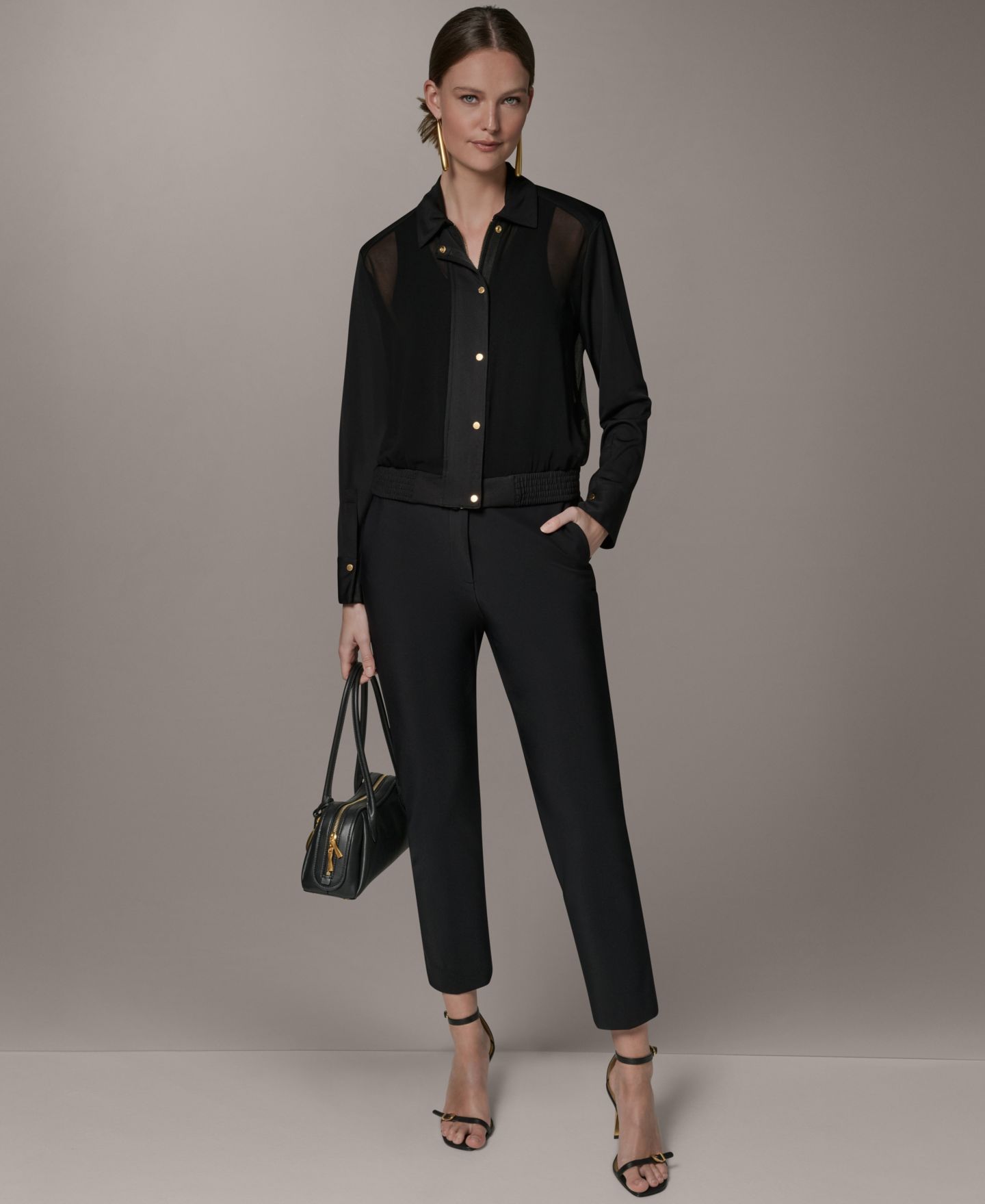 Женская куртка Donna Karan New York Petite Mix Media Zipper, цвет: Чёрный — фото 7