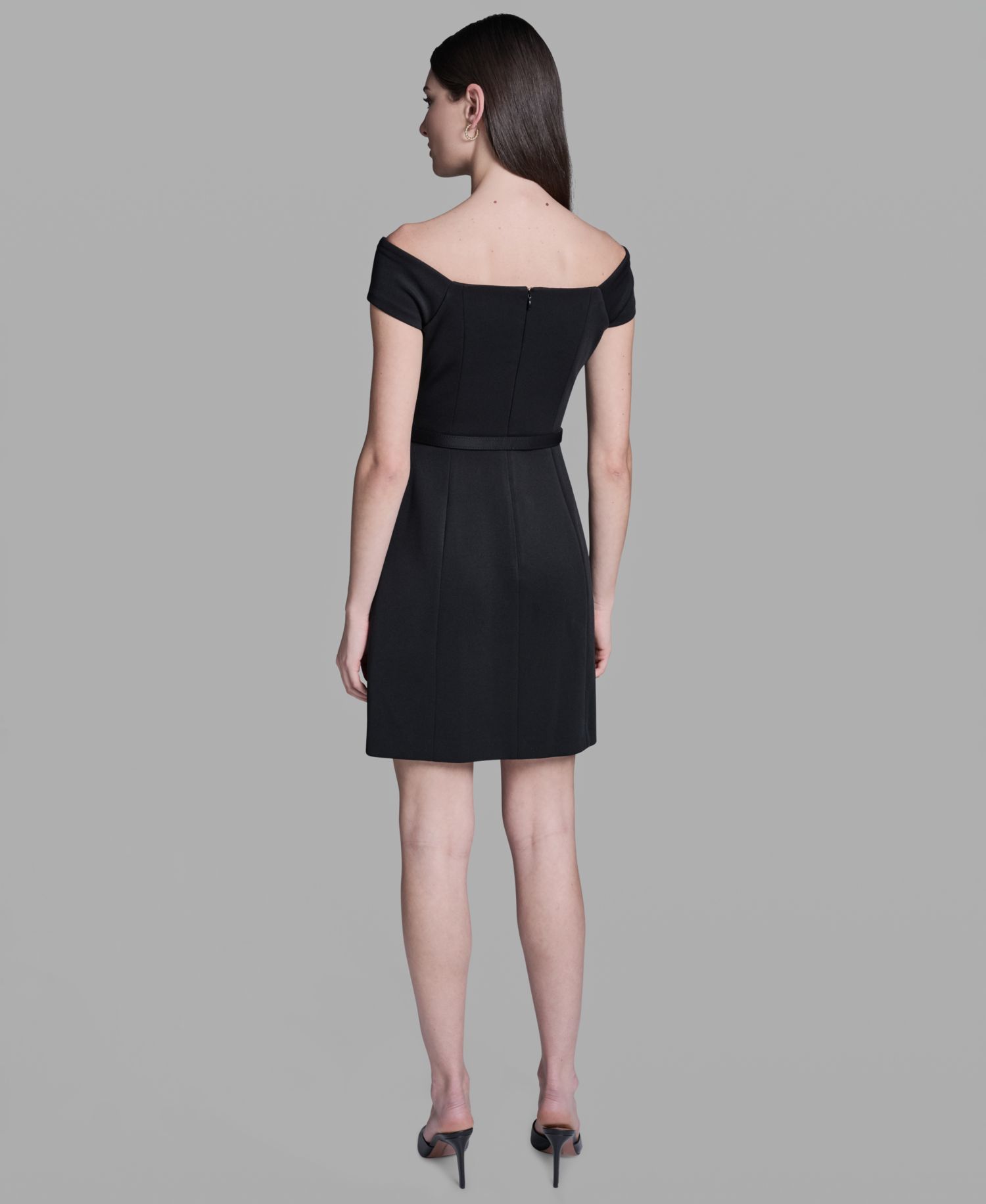 Women's Off-The-Shoulder Scuba Belted Mini Fit & Flare Dress