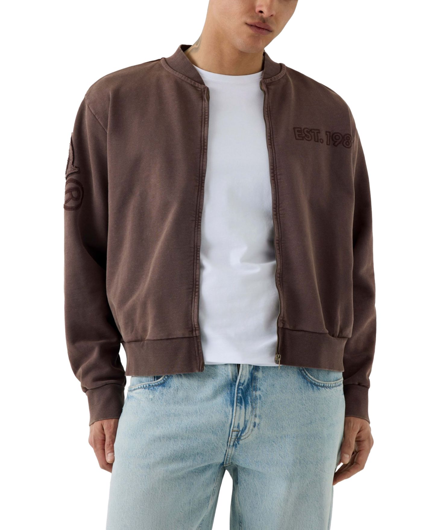 Мужская толстовка GUESS Zip Patch Logo, цвет: Шёлковый серо-коричневый — фото 4