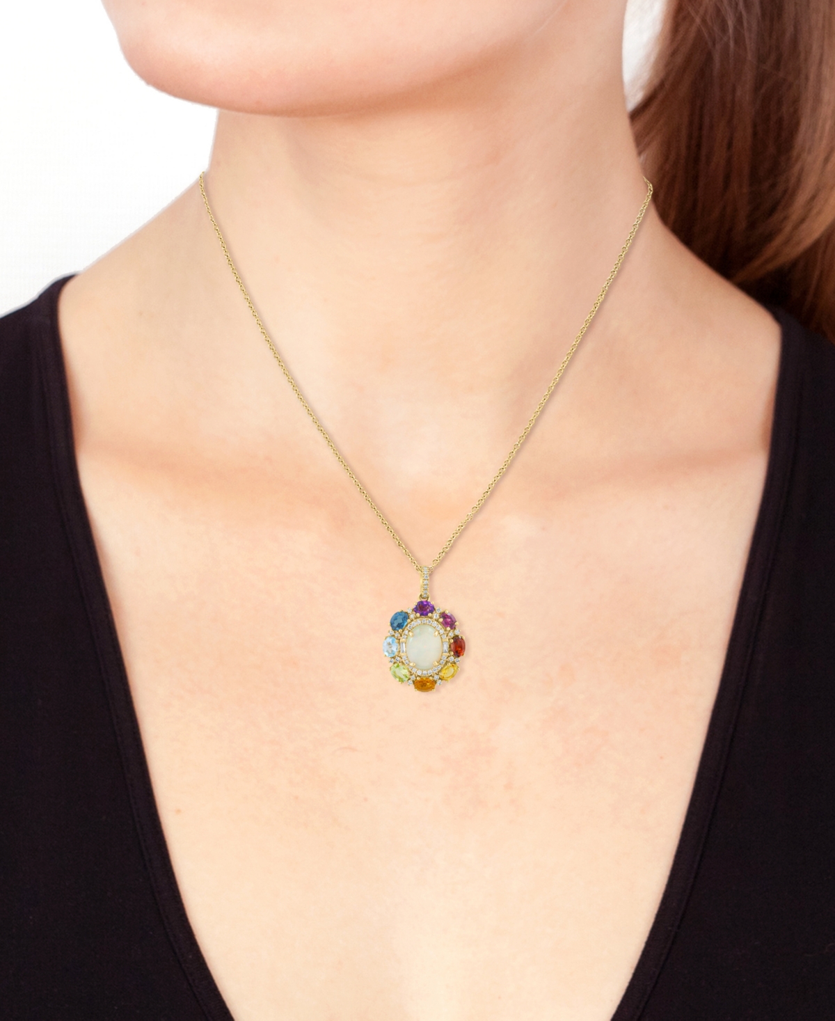 Effy Collection Multi-Gemstone (2-5/8 ct. t.w.) & Diamond (1/5 ct. t.w.) Pendant Necklace in 14k Yellow Gold