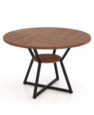 47 Inch Round Dining Table with Storage Shelf Seats 4