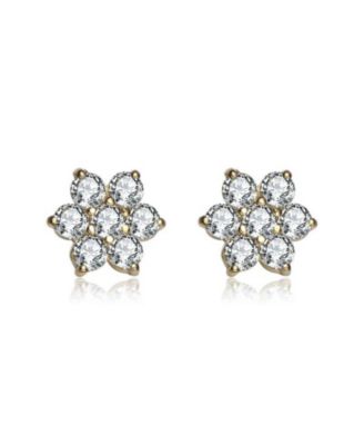 Dainty Sterling Silver Round CZ Flower Stud Earrings