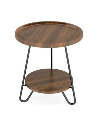 2-Tier Round End Table, Accent Side Table with Metal Legs