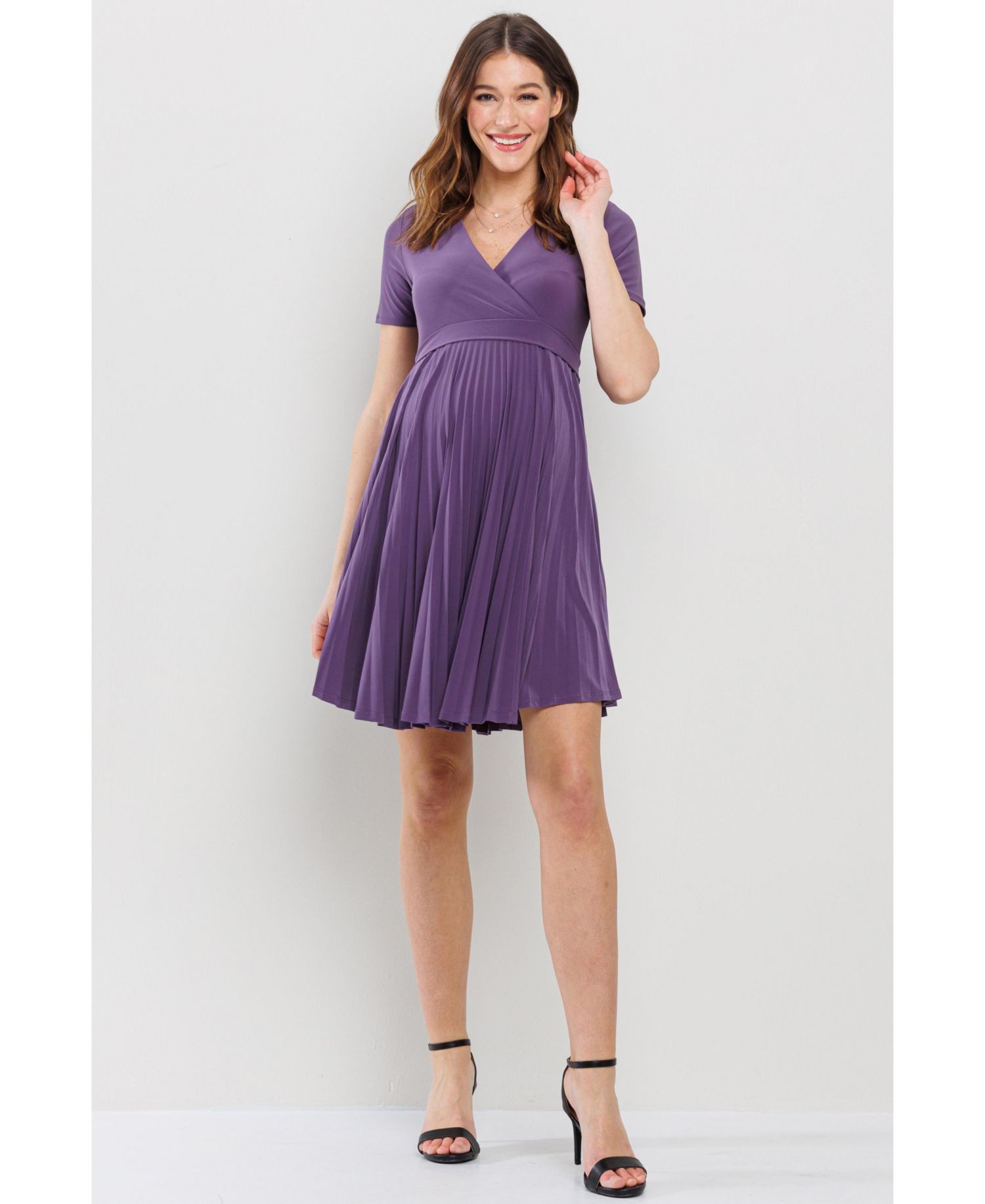 Women's A-Line Pleated V-Neck Nursing Dress