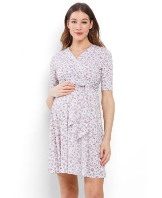 Maternity Floral Wrap Nursing Dress with Tie Waist