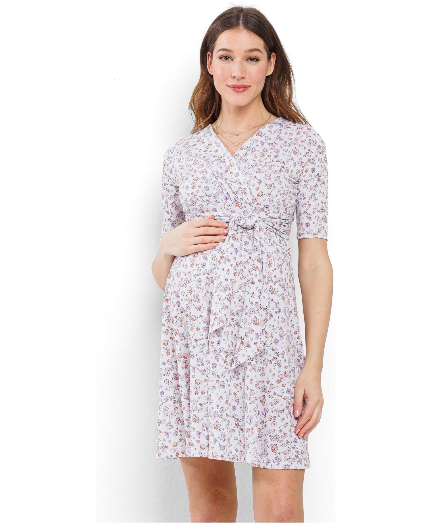 Women's Floral Wrap Nursing Dress with Tie Waist