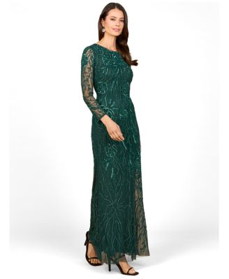 Women's High Neck, Long Sleeve Beaded Gown