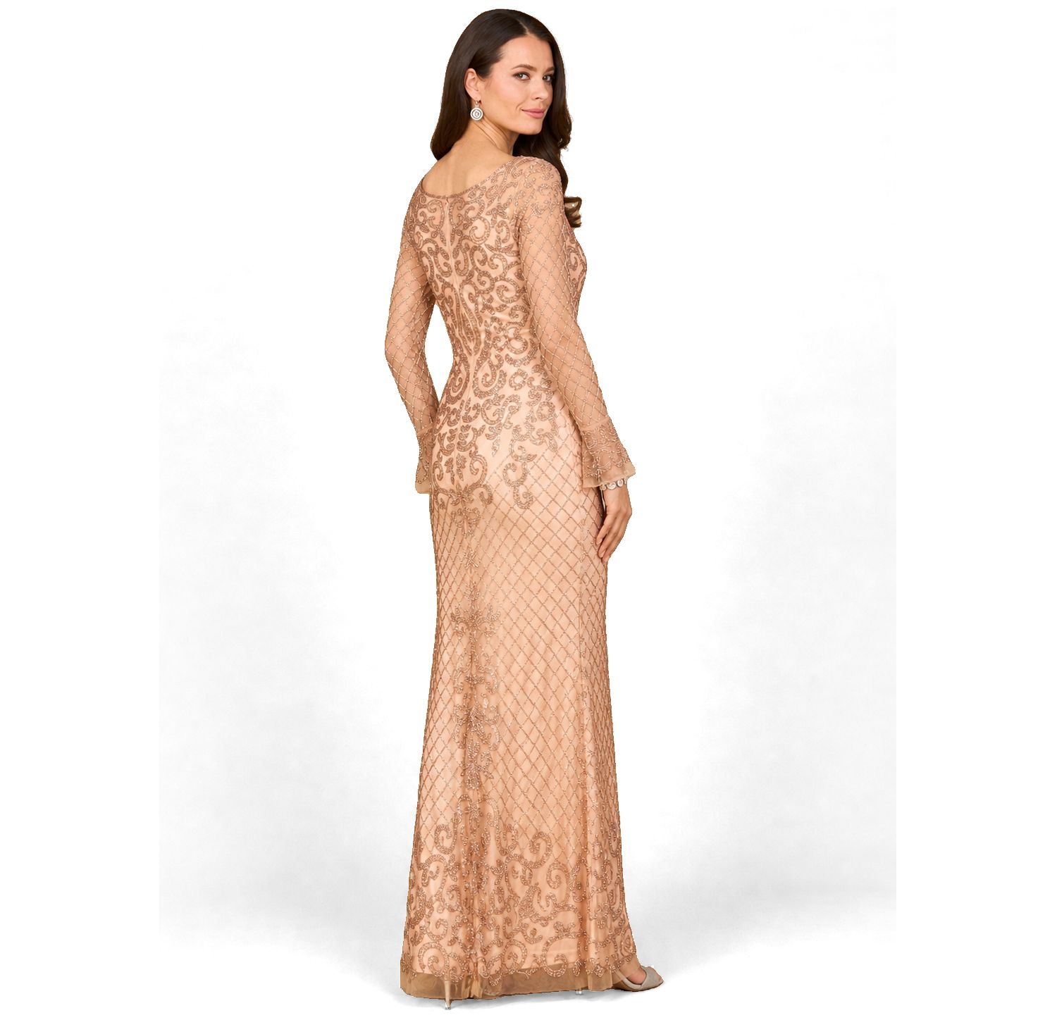 Women's Beaded Long Sleeve V-Neck Gown