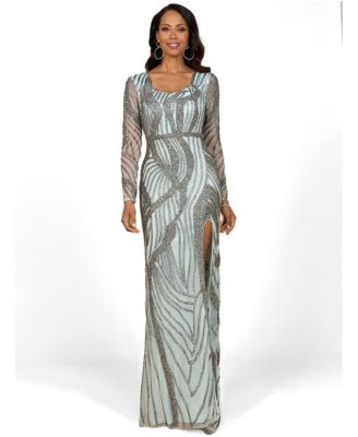 Women's Cascading Beads Long Sleeve Dress