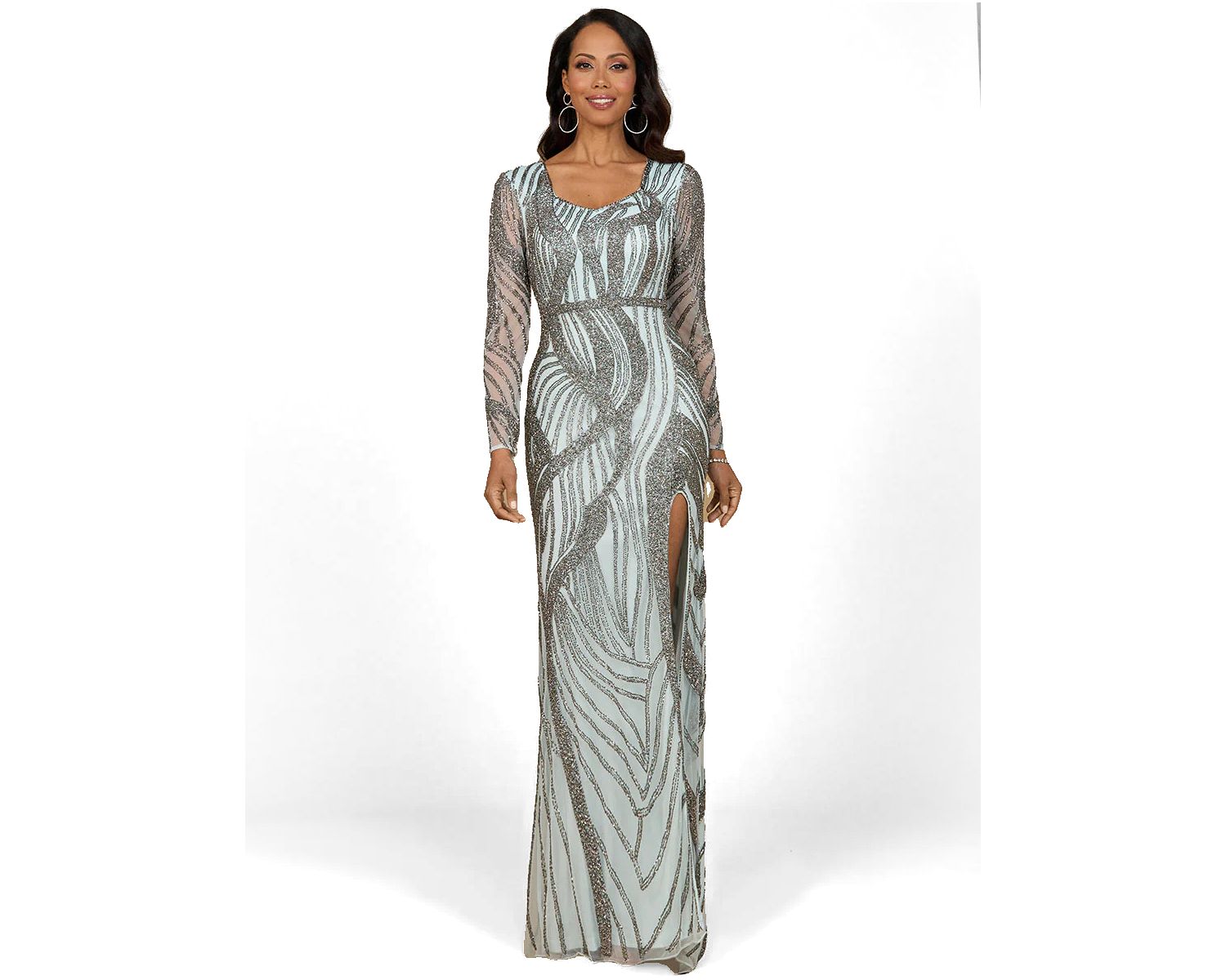 Women's Cascading Beads Long Sleeve Dress