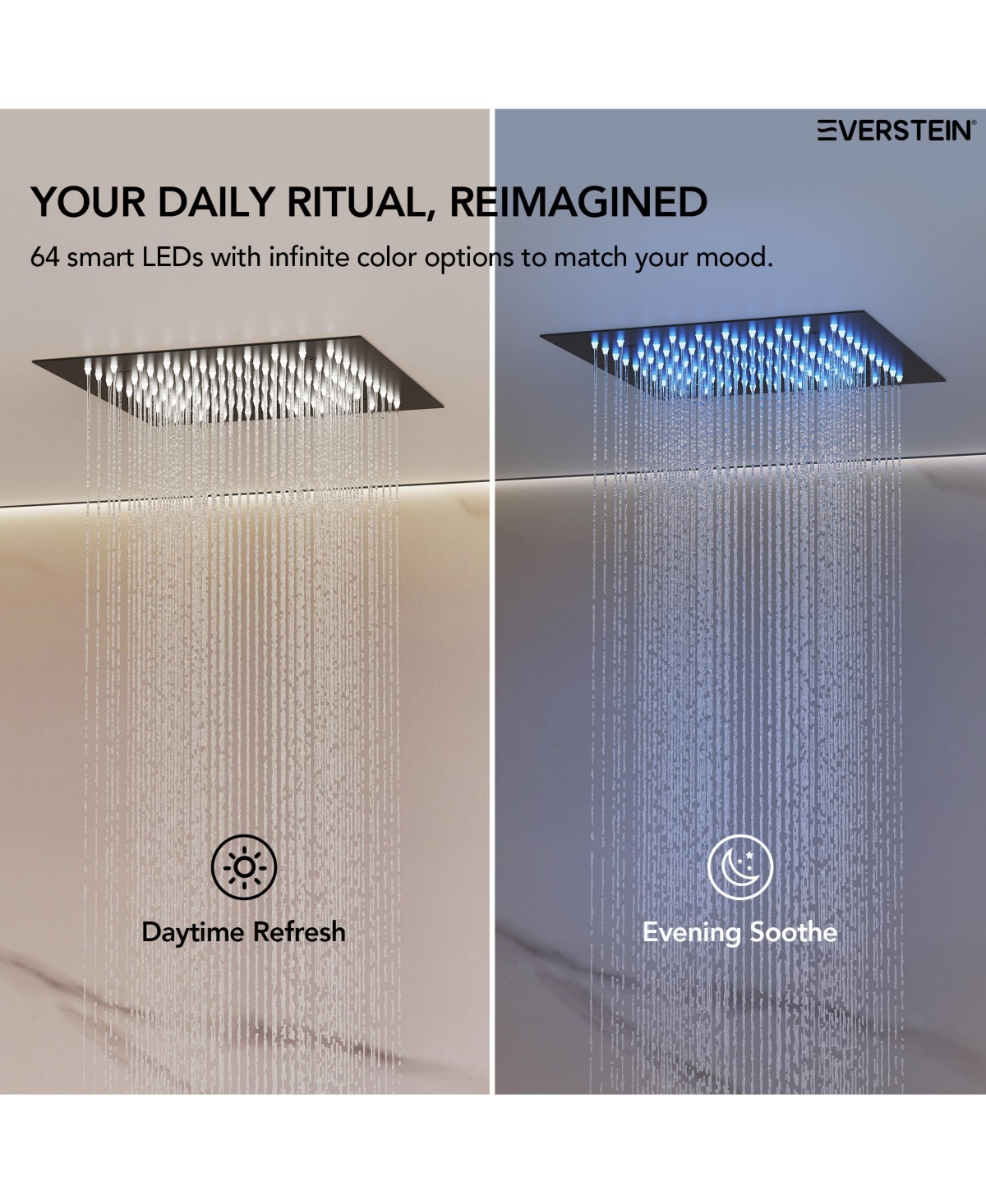 Everstrein Celling Mounted 12 in. Rainfall Led Shower System with 6 in. Shower Head Handheld Shower Faucet Set