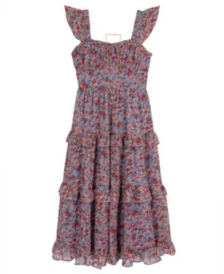 Rare Editions Girls 7-16 Printed Floral Lurex Chiffon Dress - Dusty Blue 74$