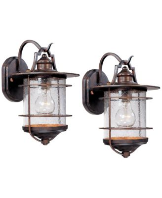 Casa Miranda Rustic Industrial Outdoor Wall Light Fixtures Set of 2 Vintage Bronze 12inch Clear Seedy Glass for Post Exterior