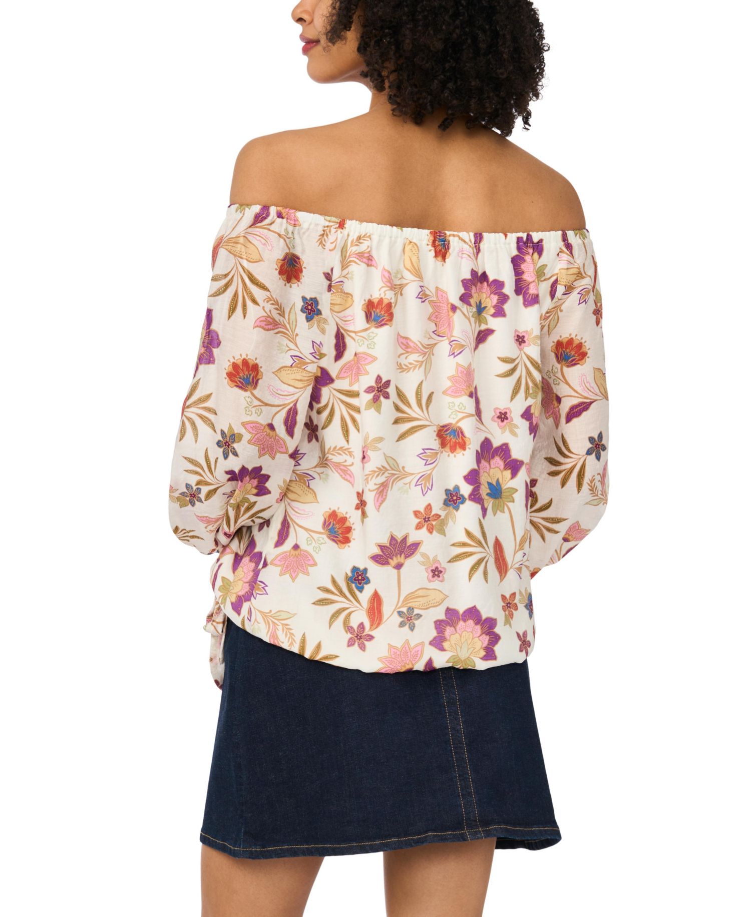 Women's Printed Off-The-Shoulder Long-Sleeve Top