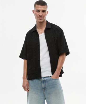 Men's Boxy-Fit Basketweave Textured Short-Sleeve Shirt