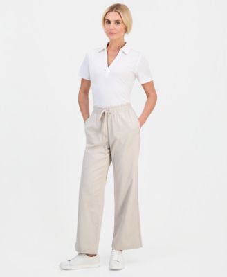 Petite Twill-Tape Wide-Leg Pull-On Pants