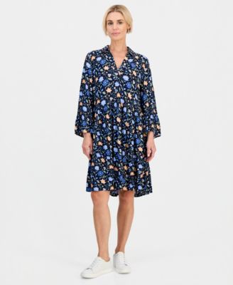 Petite Printed 3/4-Sleeve Tiered Shift Dress