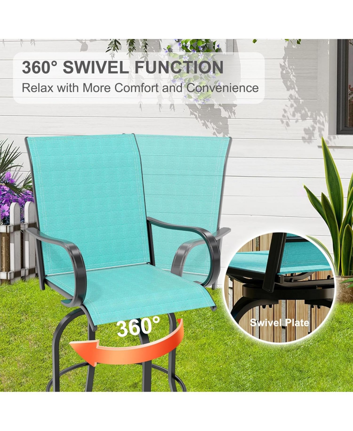gaomon All-Weather Textilene Fabric Outdoor Swivel Bar Stools - Bar Height Chairs with High Back and Armrest, 360 Degrees Swivel for Patio and Deck