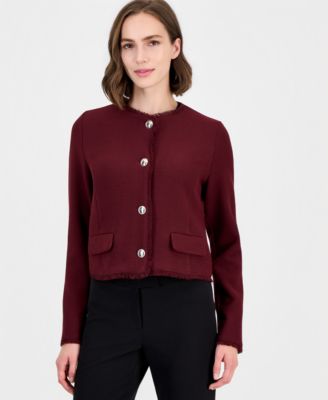 Women's Emmfilm Textured Stretch-Knit Fringe-Trim Jacket