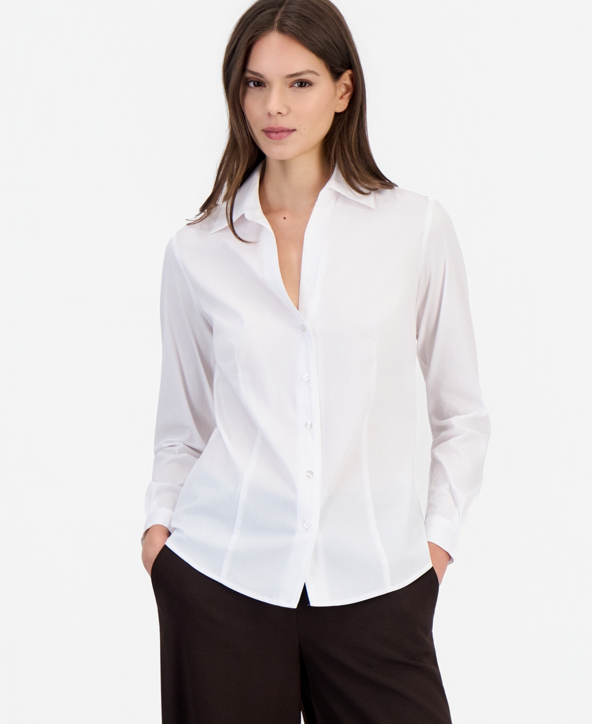 Anne Klein Women's Button-Front Long-Sleeve Shirt - Bright White