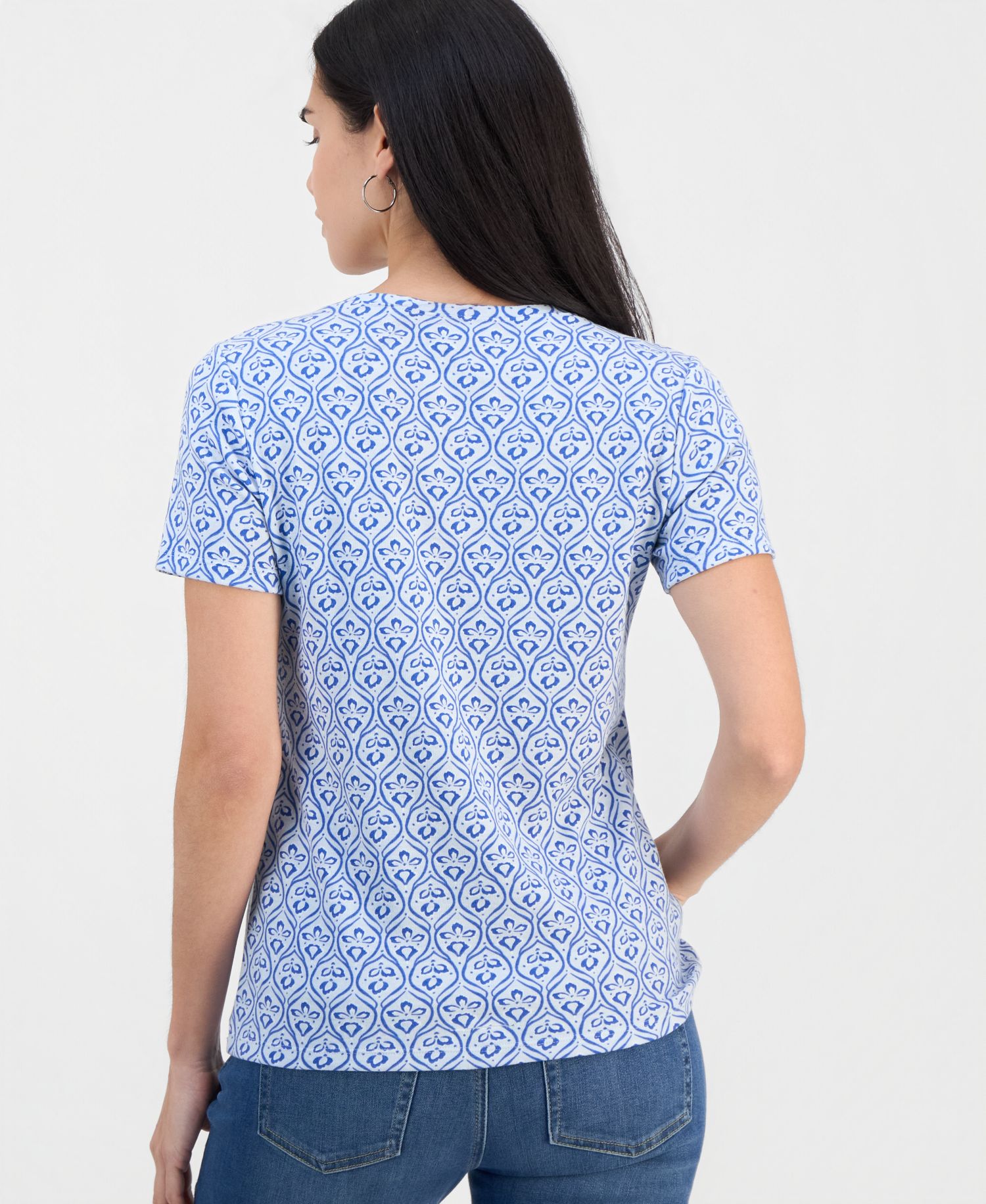 Petite Printed Short-Sleeve Henley Top